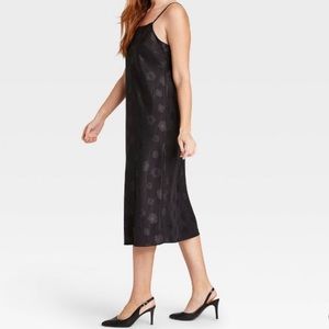 Jacquard Black Tulip Print Slip Dress XS